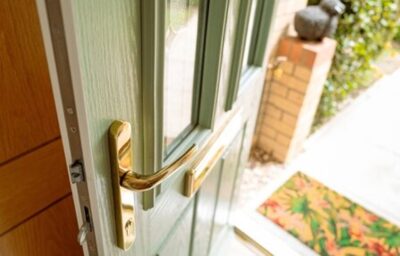 The front door of a house is open.