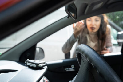 A woman leaves her keys locked in a car.